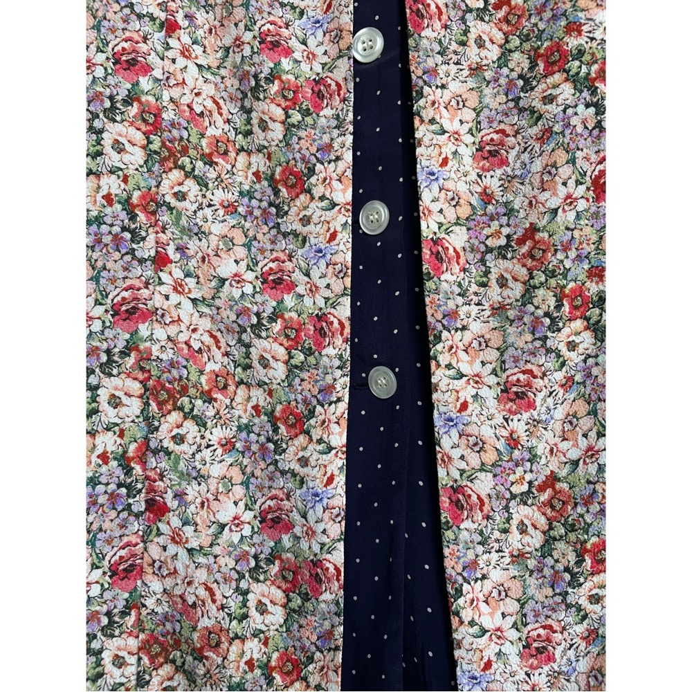 ROUJE Floral Navy Polka Dot Printed Layered Sleeveless Button Down Lorine Dress - Picture 7 of 14